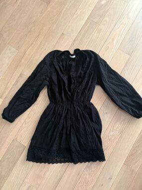 Zara Black Eyelet Long Sleeve Mini Dress